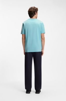 Camiseta de algod&oacute;n con cuello redondo y logo, Celeste