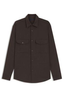BECKHAM x BOSS relaxed-fit shirt in virgin wool, Light Brown