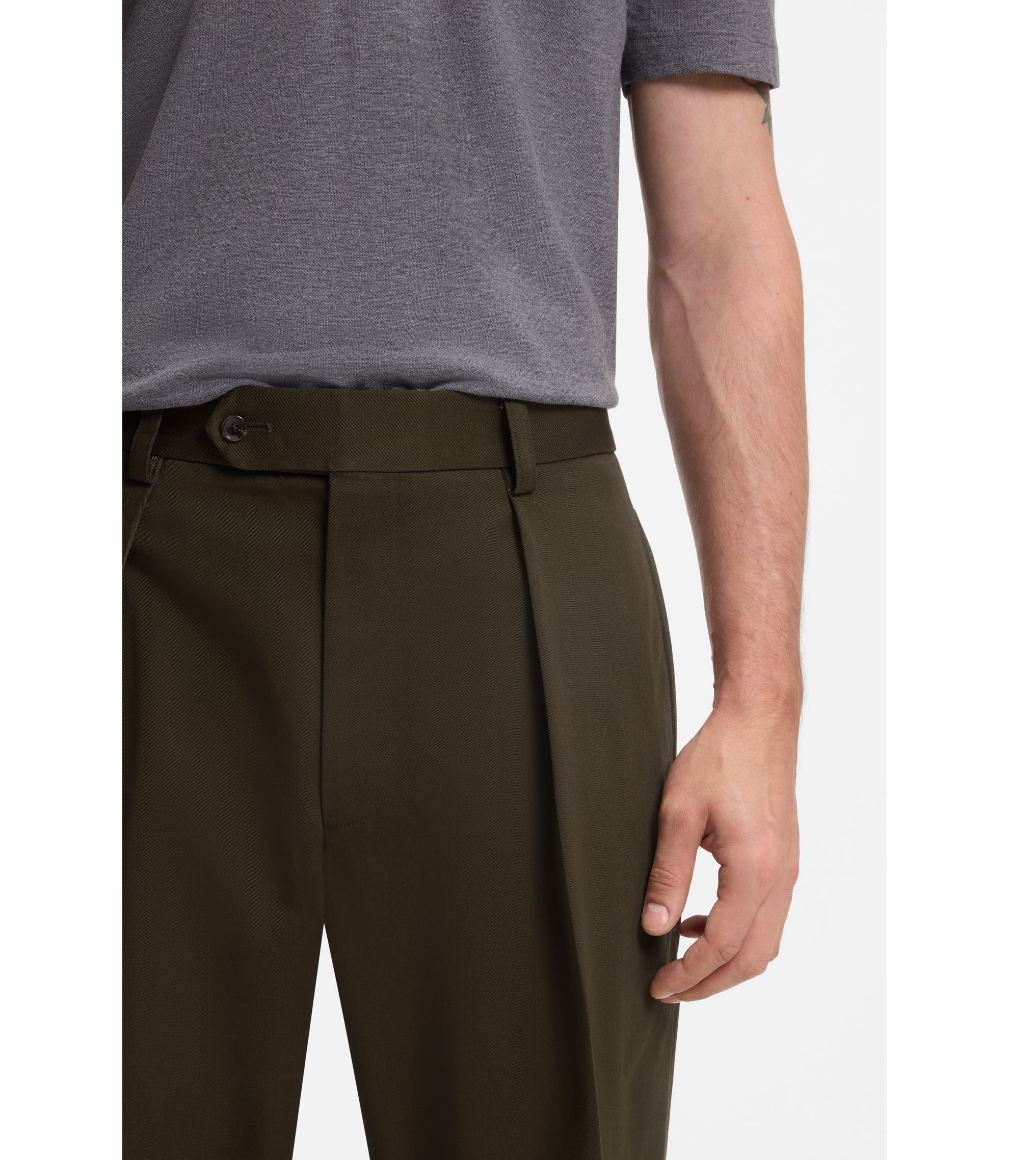 BOSS - BECKHAM x BOSS micro-patterned trousers in cotton - Light Green