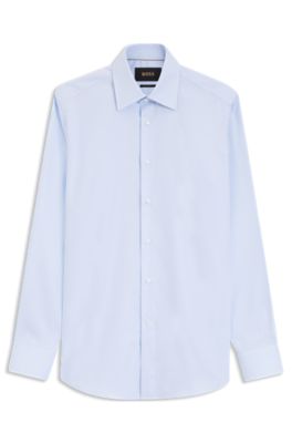 Striped regular-fit shirt in Italian-made cotton, Light Blue