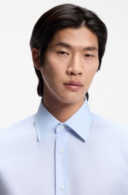 Camisa regular fit en algod&oacute;n italiano con rayas, Celeste