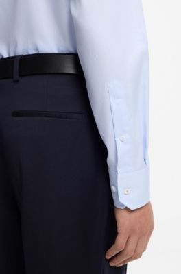 Striped regular-fit shirt in Italian-made cotton, Light Blue