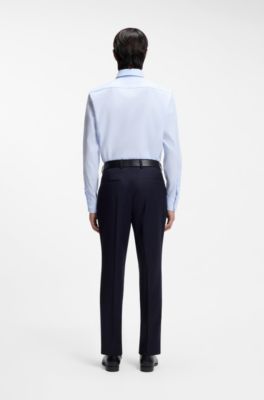 Striped regular-fit shirt in Italian-made cotton, Light Blue