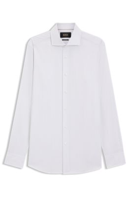 Striped regular-fit shirt in Italian-made cotton, Silver