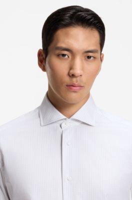 Striped regular-fit shirt in Italian-made cotton, Silver