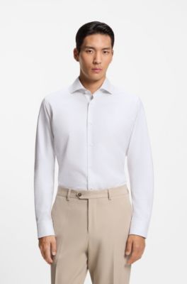 Striped regular-fit shirt in Italian-made cotton, Silver
