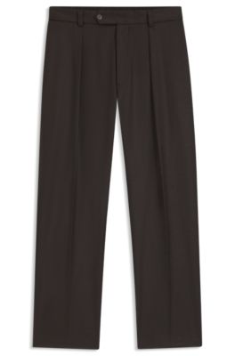 BECKHAM x BOSS virgin-wool trousers with pleat front, Light Brown