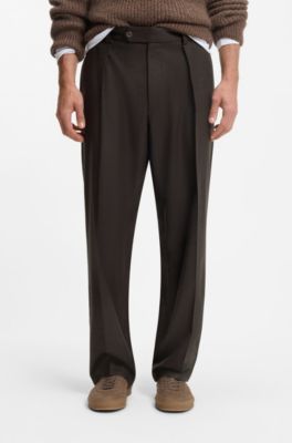 Pantalones BECKHAM&nbsp;x&nbsp;BOSS relaxed fit de lana virgen, Marr&oacute;n claro
