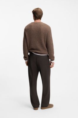 BECKHAM x BOSS virgin-wool trousers with pleat front, Light Brown