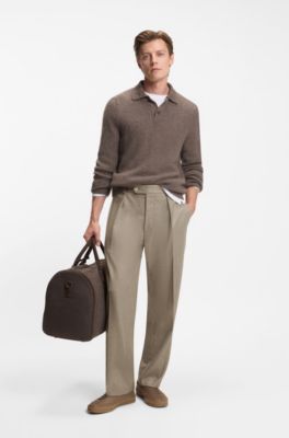 BECKHAM x BOSS virgin-wool trousers with pleat front, Beige