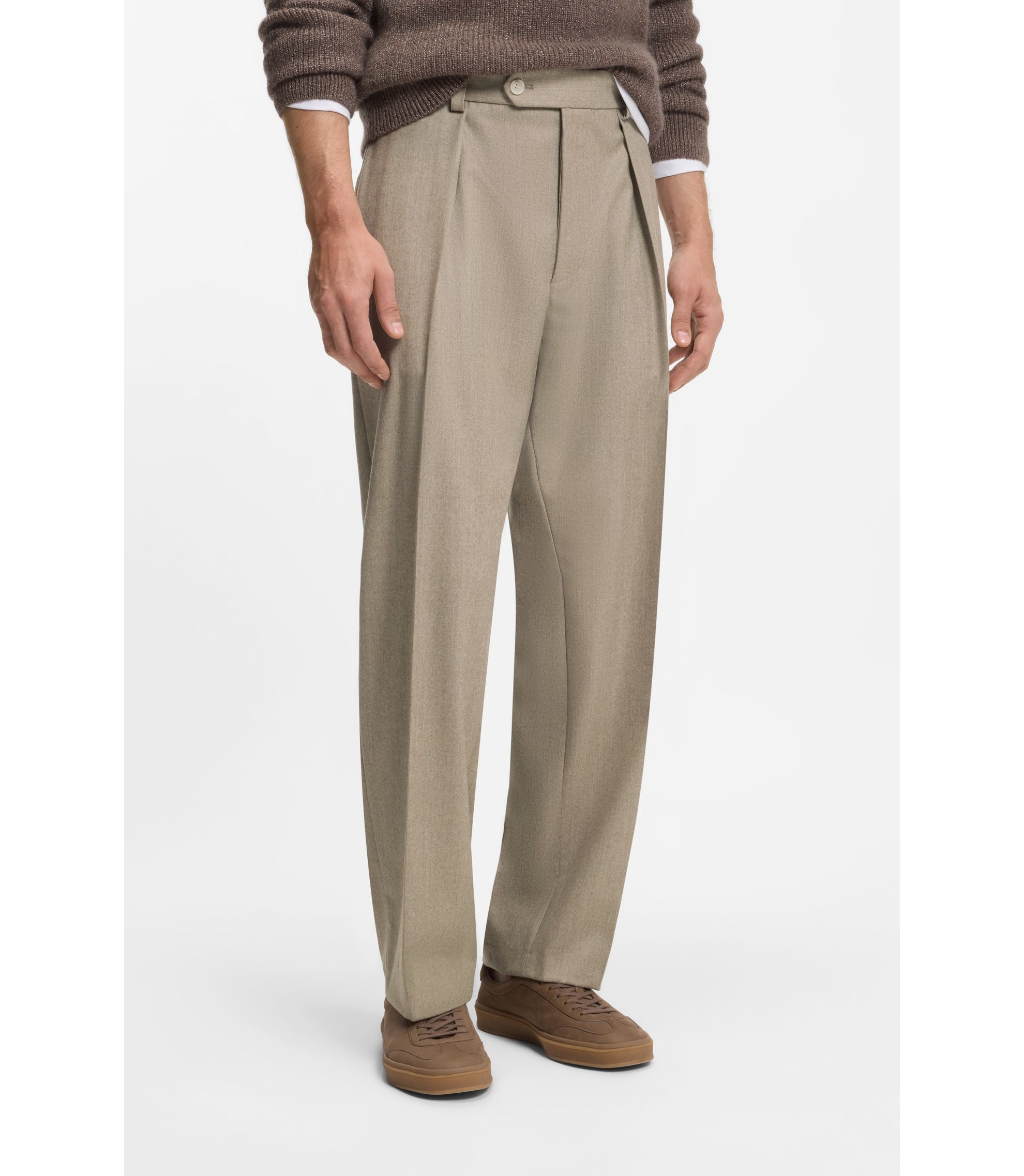 BOSS - BECKHAM x BOSS virgin-wool trousers with pleat front - Beige