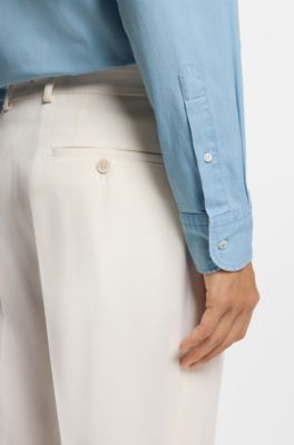 Regular-fit shirt in Italian-made denim, Light Blue