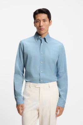 Regular-fit shirt in Italian-made denim, Light Blue
