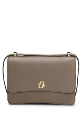 Leather crossbody bag with Double B monogram, Light Brown