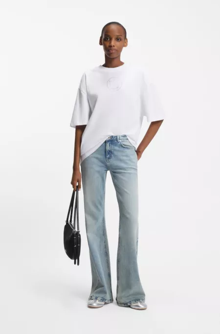 Cotton-jersey T-shirt with rhinestone Happy HUGO