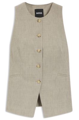 Slim-fit waistcoat in virgin wool, Light Beige