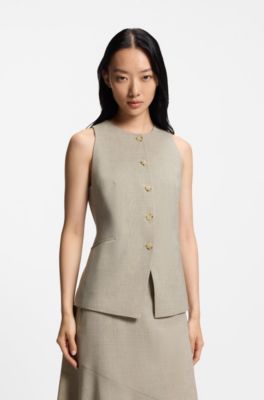 Slim-fit waistcoat in virgin wool, Light Beige
