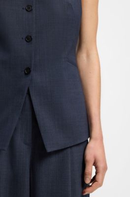 Slim-fit waistcoat in virgin wool, Dark Blue