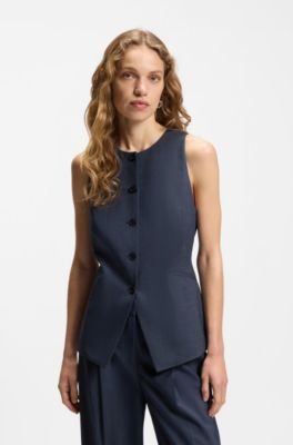 Slim-fit waistcoat in virgin wool, Dark Blue