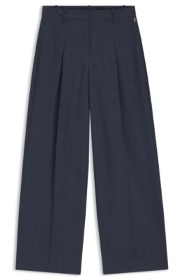 Pantalones regular fit de lana virgen, Azul oscuro