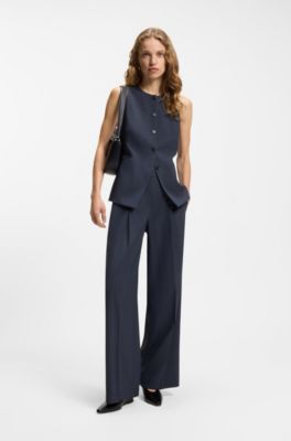 Pantalones regular fit de lana virgen, Azul oscuro