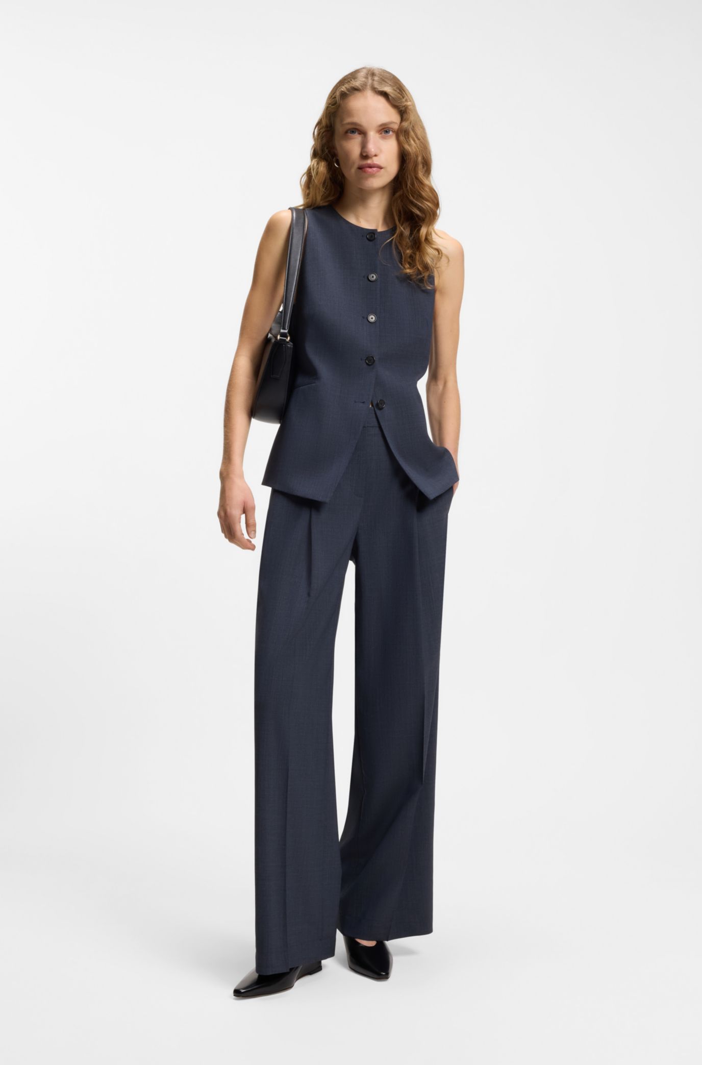 BOSS - Regular-fit trousers in virgin wool - Dark Blue