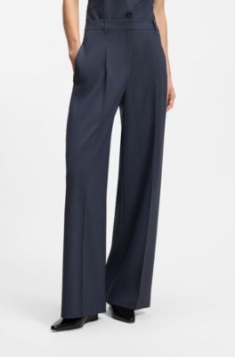 Pantalones regular fit de lana virgen, Azul oscuro