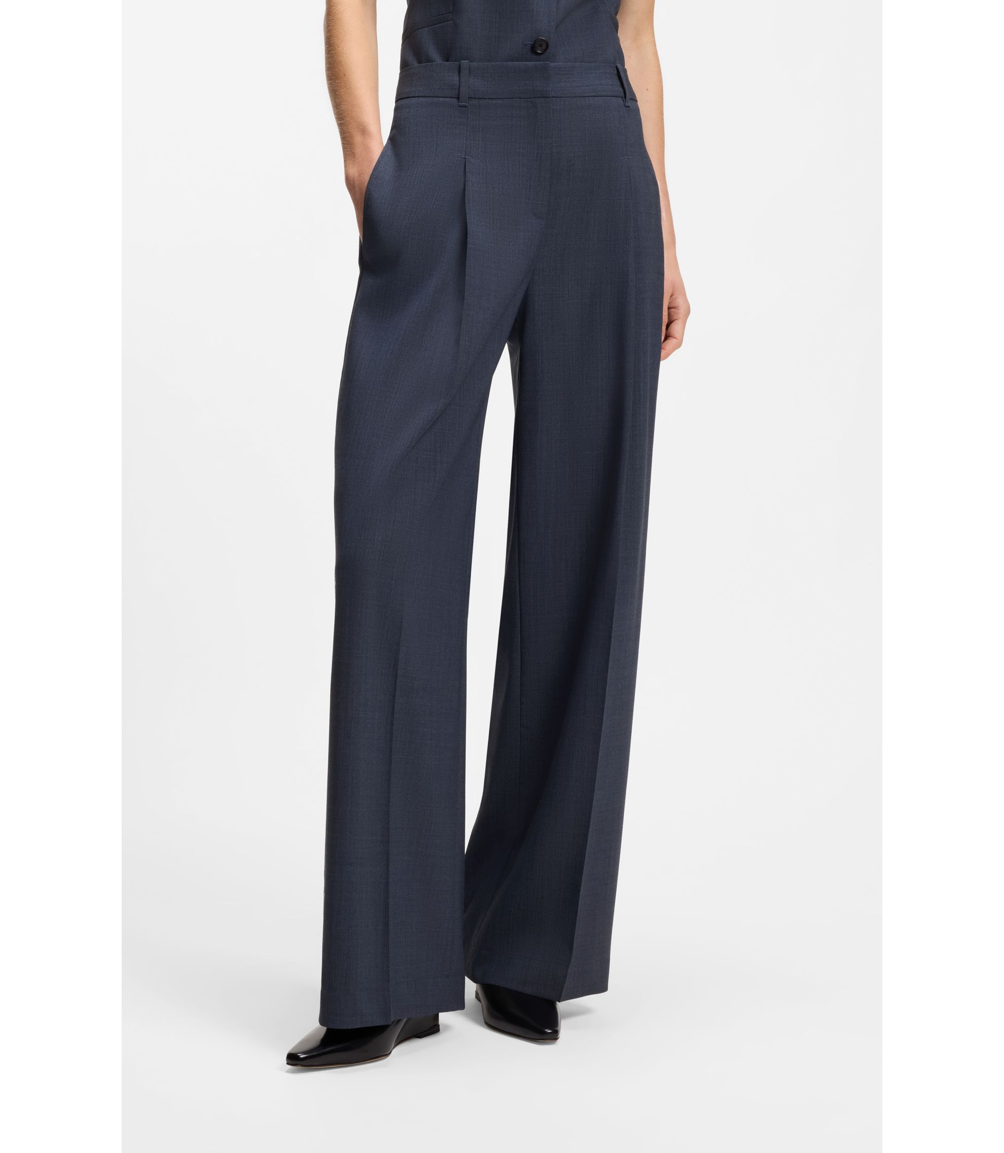 BOSS - Regular-fit trousers in virgin wool - Dark Blue