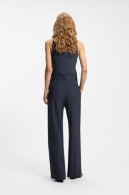 Pantalones regular fit de lana virgen, Azul oscuro
