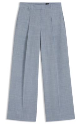 Pantalones regular fit de lana virgen, Celeste