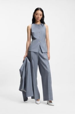 Pantalones regular fit de lana virgen, Celeste