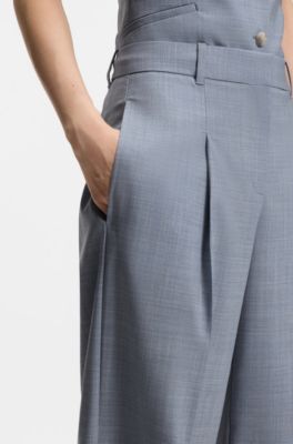 Pantalones regular fit de lana virgen, Celeste