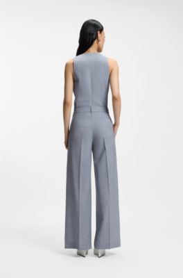 Pantalones regular fit de lana virgen, Celeste