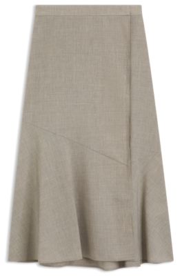 Melange A-line skirt in virgin wool, Light Beige