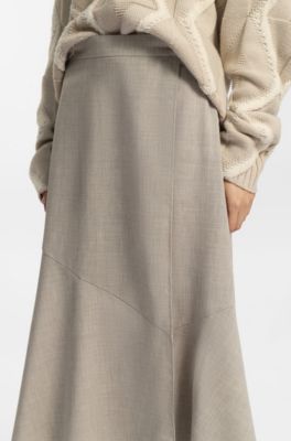 Falda evas&eacute; en lana virgen jaspeada, Beige claro