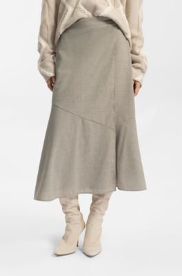 Falda evas&eacute; en lana virgen jaspeada, Beige claro