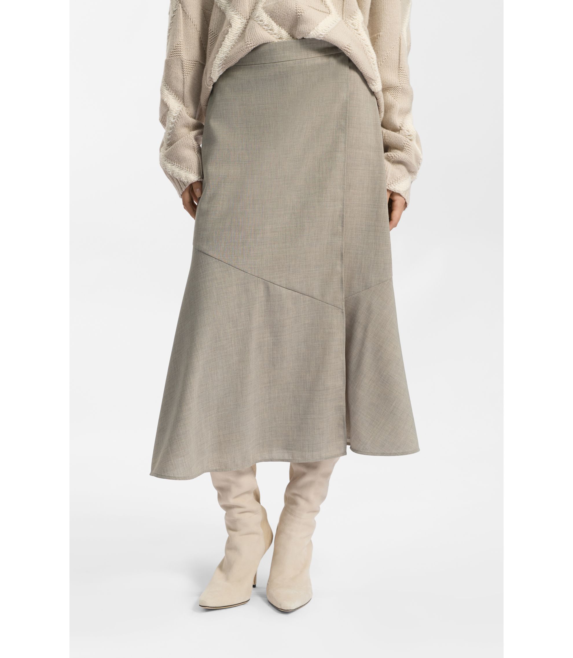 BOSS - Melange A-line skirt in virgin wool - Light Beige