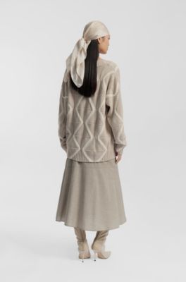 Melange A-line skirt in virgin wool, Light Beige