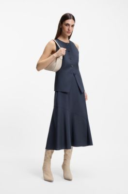 Melange A-line skirt in virgin wool, Dark Blue