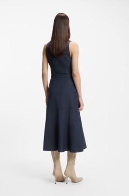 Jupe coupe &eacute;vas&eacute;e en laine vierge chin&eacute;e, Bleu fonc&eacute;