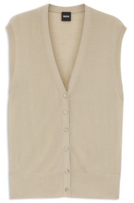 Chaleco de punto con lana merina, Beige claro