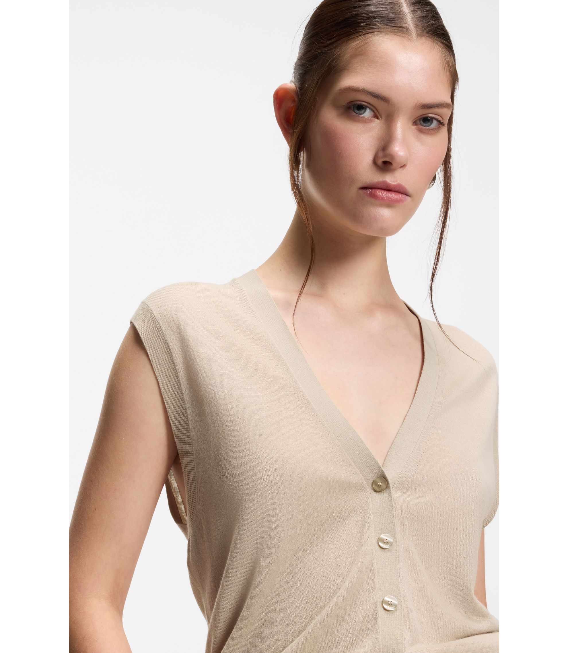 BOSS - Knitted vest with merino wool - Light Beige