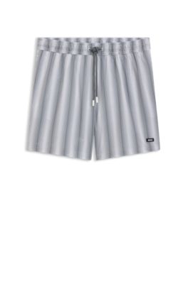 Logo-badge swim shorts with stripe, Dark Grey