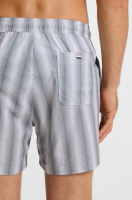 Short de bain &agrave; rayures et badge logot&eacute;, Gris sombre