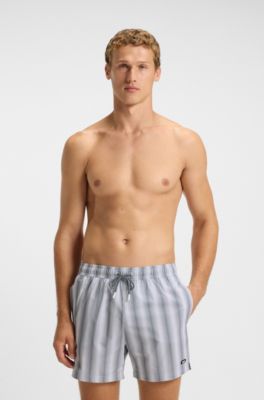 Short de bain &agrave; rayures et badge logot&eacute;, Gris sombre