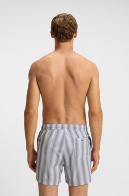 Logo-badge swim shorts with stripe, Dark Grey