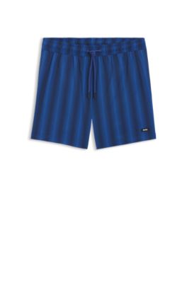 Short de bain &agrave; rayures et badge logot&eacute;, Bleu