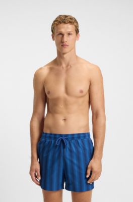 Logo-badge swim shorts with stripe, Blue