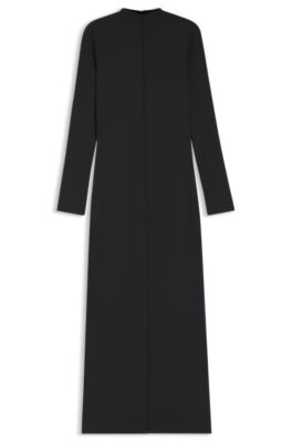 Robe longue pr&egrave;s du corps &agrave; petit col montant, Noir