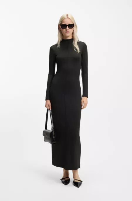 Mock-neck dress in stretch jersey